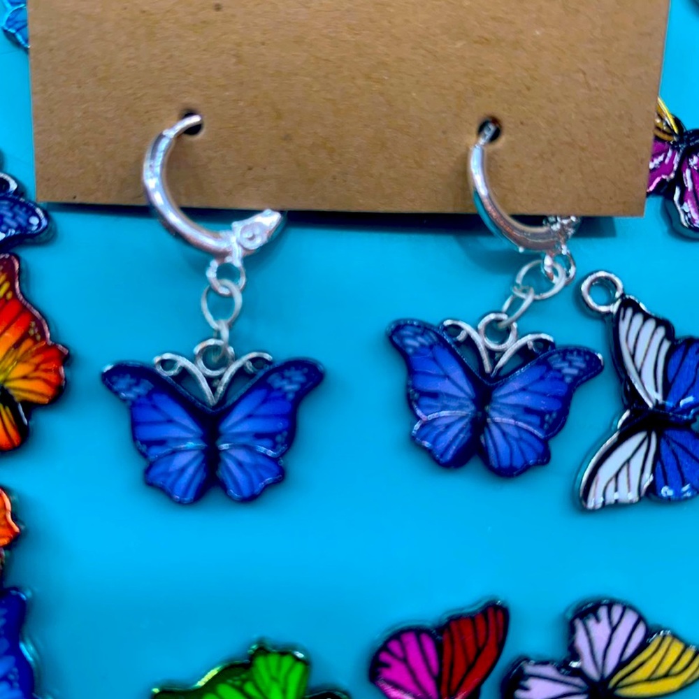 Blue/purple butterfly hoops